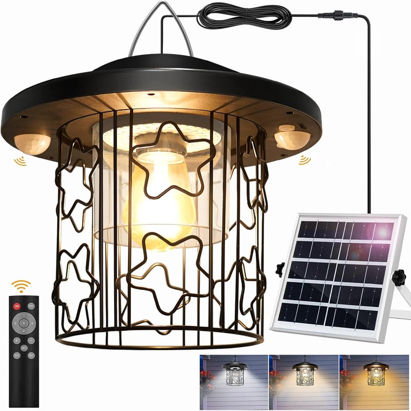 ladate Solar Star Pendant Light - 3000LM Outdoor Solar Chandelier with Motion Sensor, Gazebo Lighs with Remote Control, 5 Modes, 3 Color Temperatures for Patio, Garden, Gazebo, Umbrella(16.4FT Cord) - Image 1